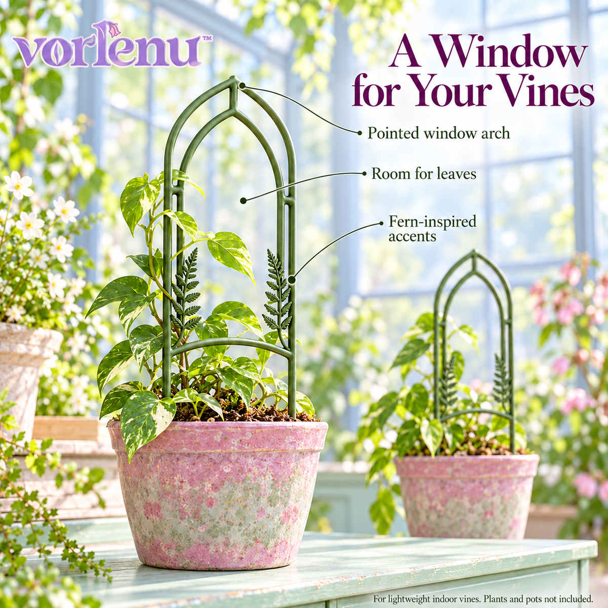 vorlenu™ Fernlight Window Plant Trellis, 2-Pack Decorative Metal Supports for Potted Hoya, Pothos & Small Climbing Houseplants