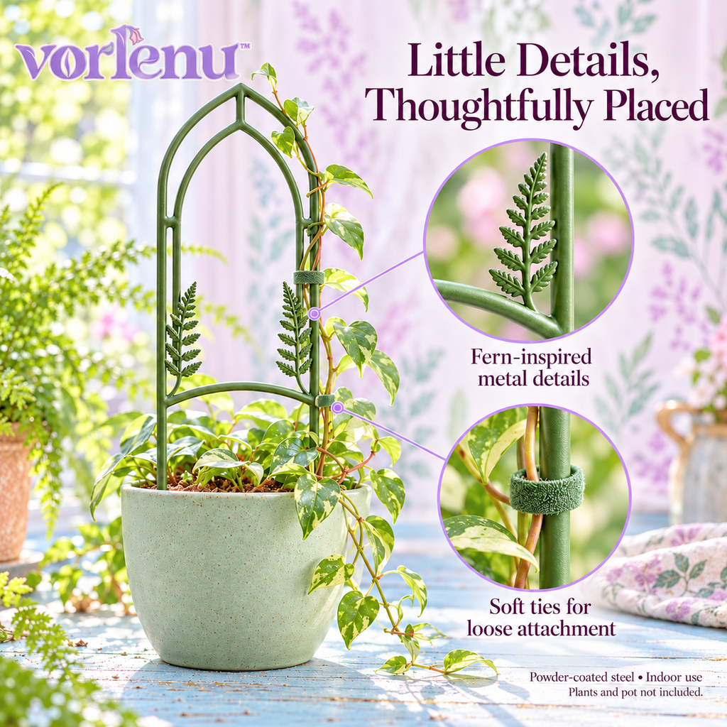 vorlenu™ Fernlight Window Plant Trellis, 2-Pack Decorative Metal Supports for Potted Hoya, Pothos & Small Climbing Houseplants