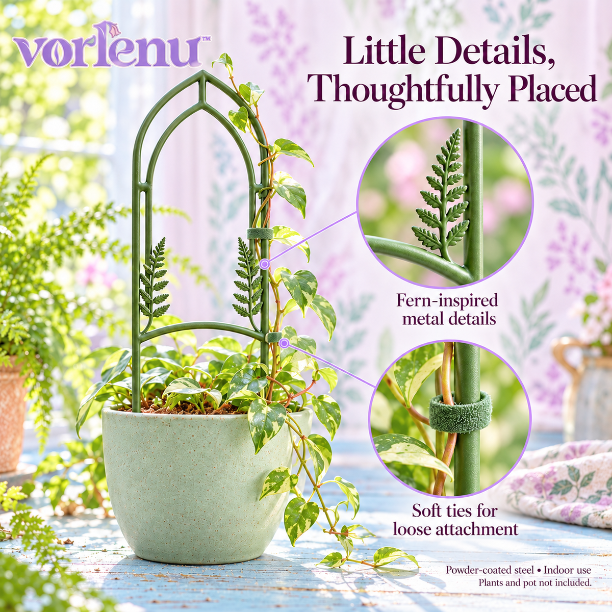 vorlenu™ Fernlight Window Plant Trellis, 2-Pack Decorative Metal Supports for Potted Hoya, Pothos & Small Climbing Houseplants