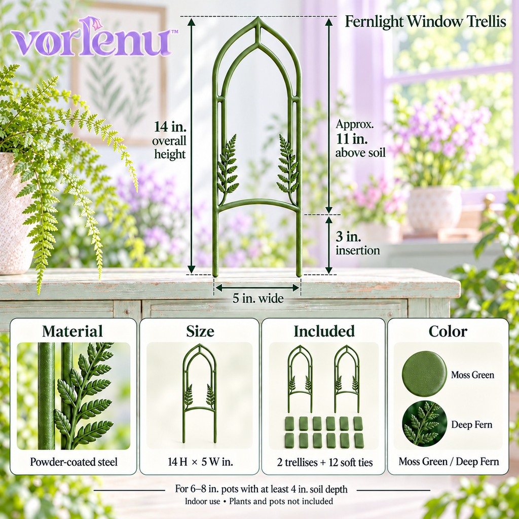 vorlenu™ Fernlight Window Plant Trellis, 2-Pack Decorative Metal Supports for Potted Hoya, Pothos & Small Climbing Houseplants