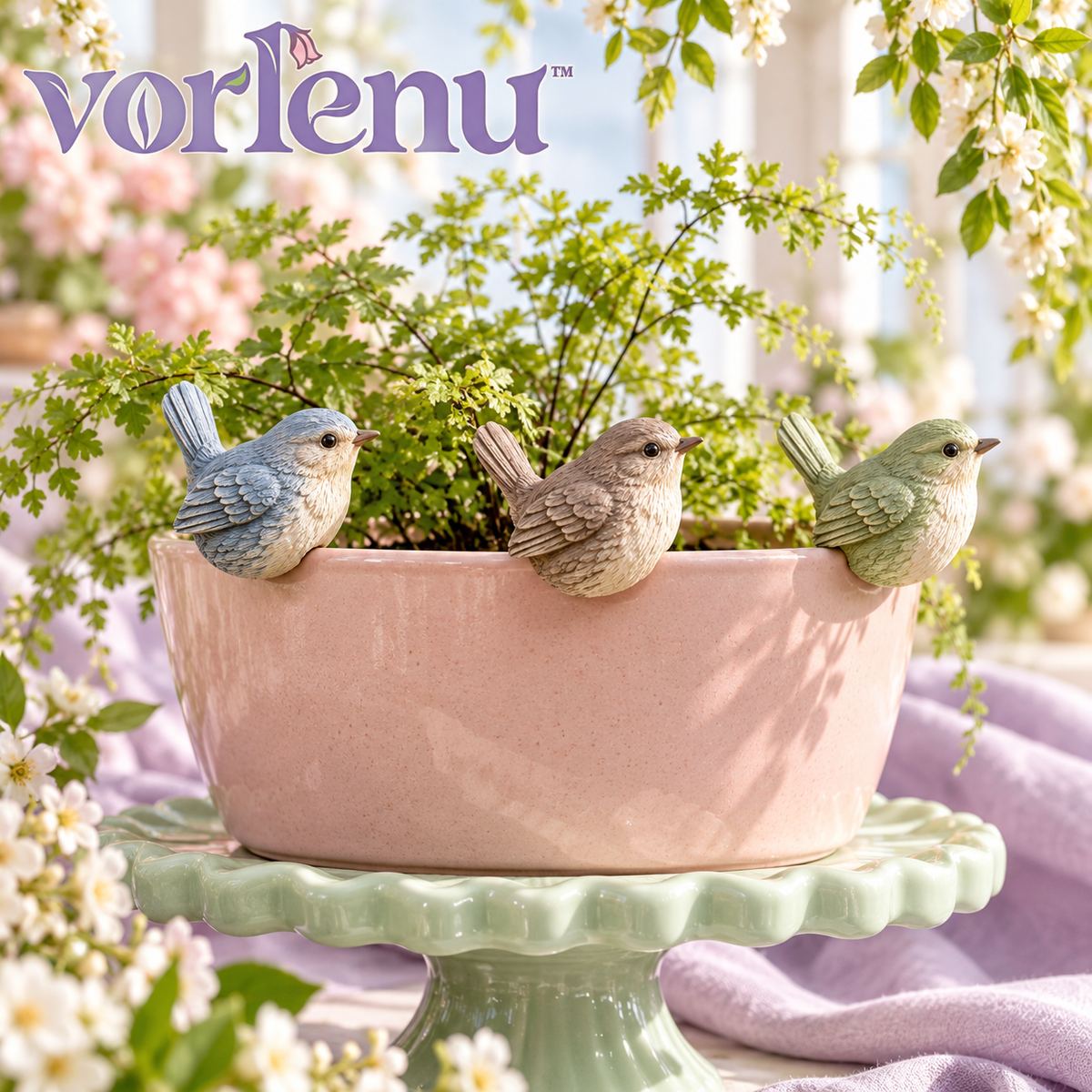 vorlenu™ Little Wren Pot Huggers, 3-Piece Resin Bird Planter Rim Decor Set for Indoor Houseplants