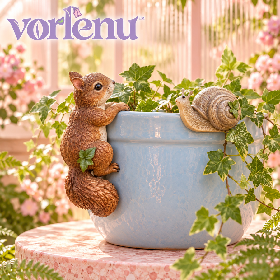 vorlenu™ Forest Friends Planter Huggers, Squirrel & Snail Resin Pot Rim Decorations for Indoor Plant Displays