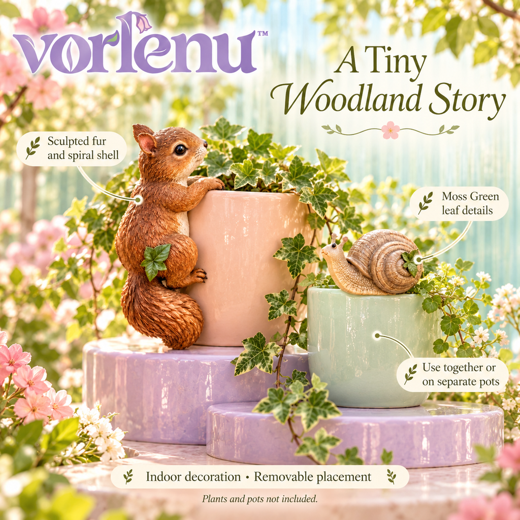 vorlenu™ Forest Friends Planter Huggers, Squirrel & Snail Resin Pot Rim Decorations for Indoor Plant Displays