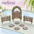 vorlenu™ Hidden Gate Fairy Garden Accessories Set, 8-Piece Miniature Arch, Fence & Stepping Stone Decor for Indoor Planters