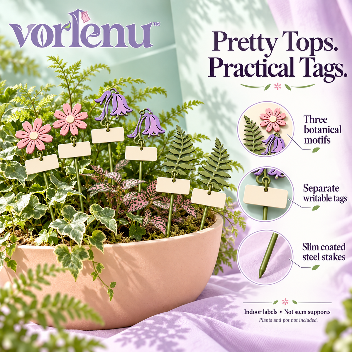 vorlenu™ Wildflower Meadow Plant Markers, 6-Pack Decorative Metal Plant Labels with Writable Tags for Indoor Pots