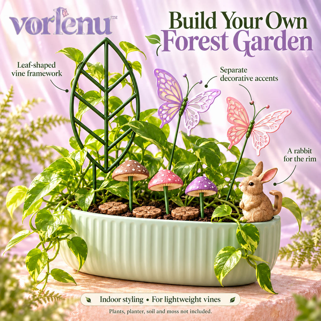 vorlenu™ Enchanted Planter Decor Set, 10-Piece Woodland Plant Accessory Kit with Mini Trellis, Mushroom Picks & Fairy Garden Accents