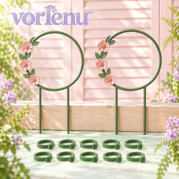 vorlenu™ Wildflower Halo Plant Trellis, 2-Pack Round Metal Vine Supports with Floral Accents for Indoor Potted Plants