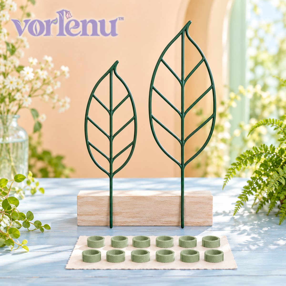 vorlenu™ Woodland Leaf Plant Trellis Set, Small & Medium Metal Houseplant Supports for Hoya, Ivy & Pothos