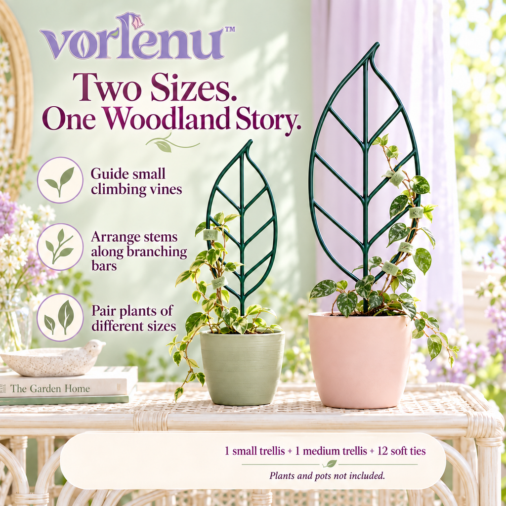 vorlenu™ Woodland Leaf Plant Trellis Set, Small & Medium Metal Houseplant Supports for Hoya, Ivy & Pothos