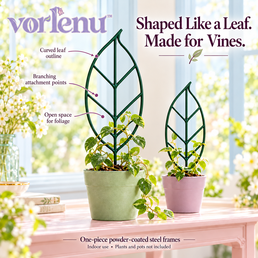 vorlenu™ Woodland Leaf Plant Trellis Set, Small & Medium Metal Houseplant Supports for Hoya, Ivy & Pothos