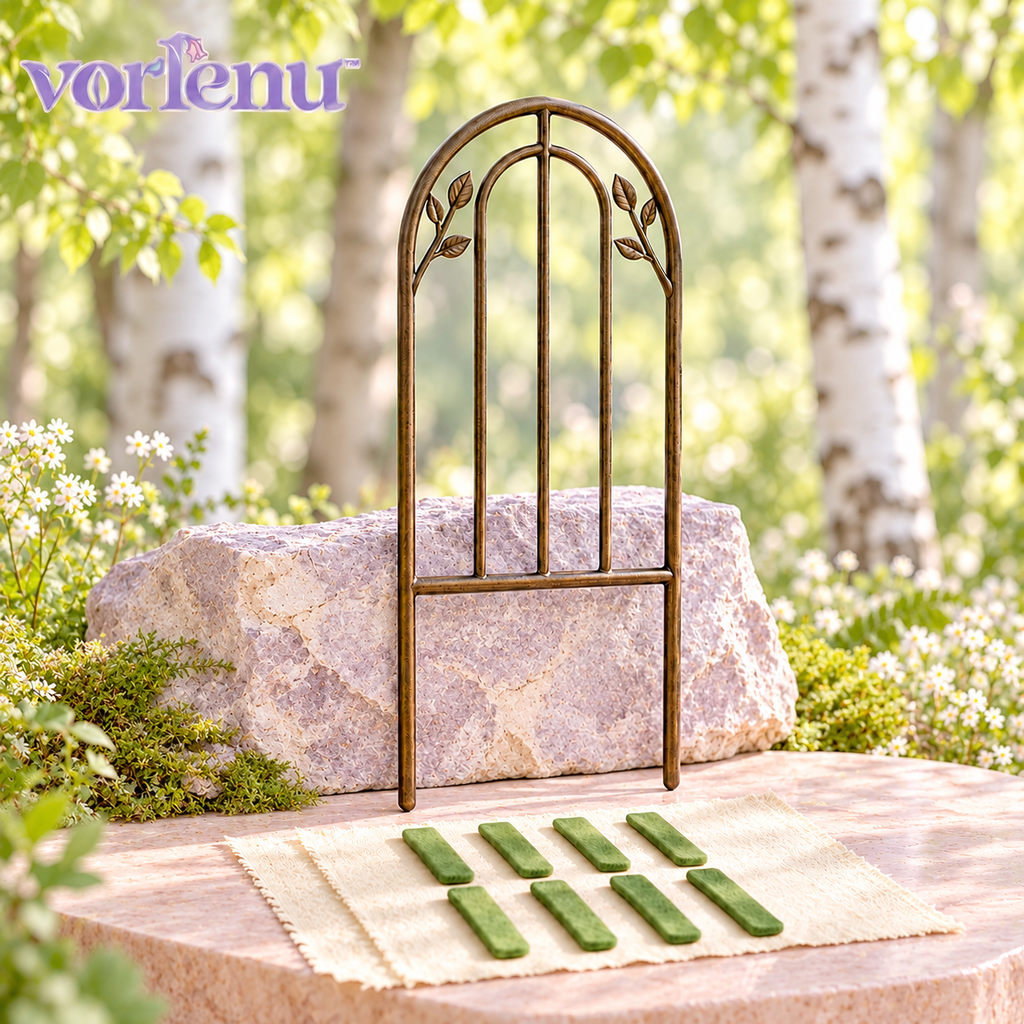 vorlenu™ Secret Garden Gate Plant Trellis, Decorative Arch Metal Vine Support with Botanical Details for Indoor Planters