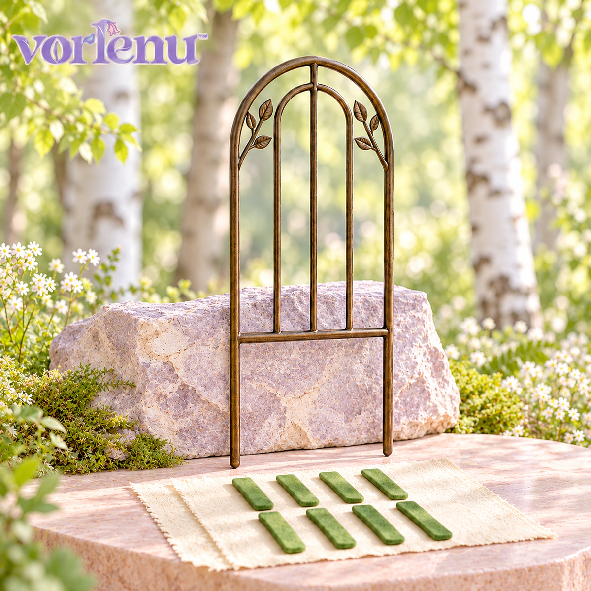 vorlenu™ Secret Garden Gate Plant Trellis, Decorative Arch Metal Vine Support with Botanical Details for Indoor Planters