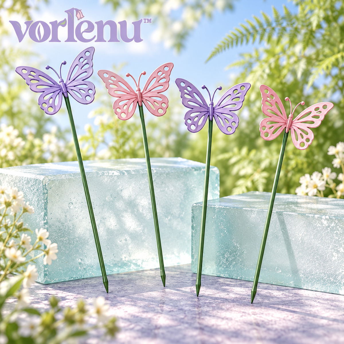 vorlenu™ Meadowwing Butterfly Plant Stakes, 4-Pack Decorative Metal Butterfly Picks for Indoor Pots & Woodland Garden Styling