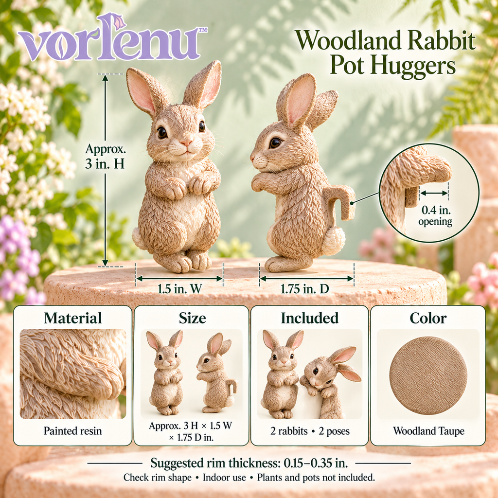 vorlenu™ Woodland Rabbit Pot Huggers, Set of 2 Resin Bunny Planter Rim Decorations for Indoor Flower Pots